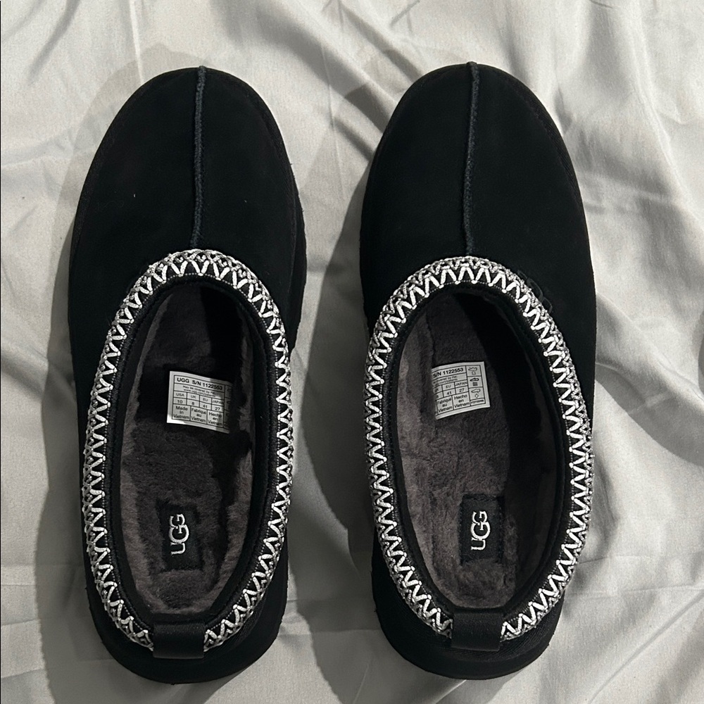 UGG Black Slippers with Geometric Trim